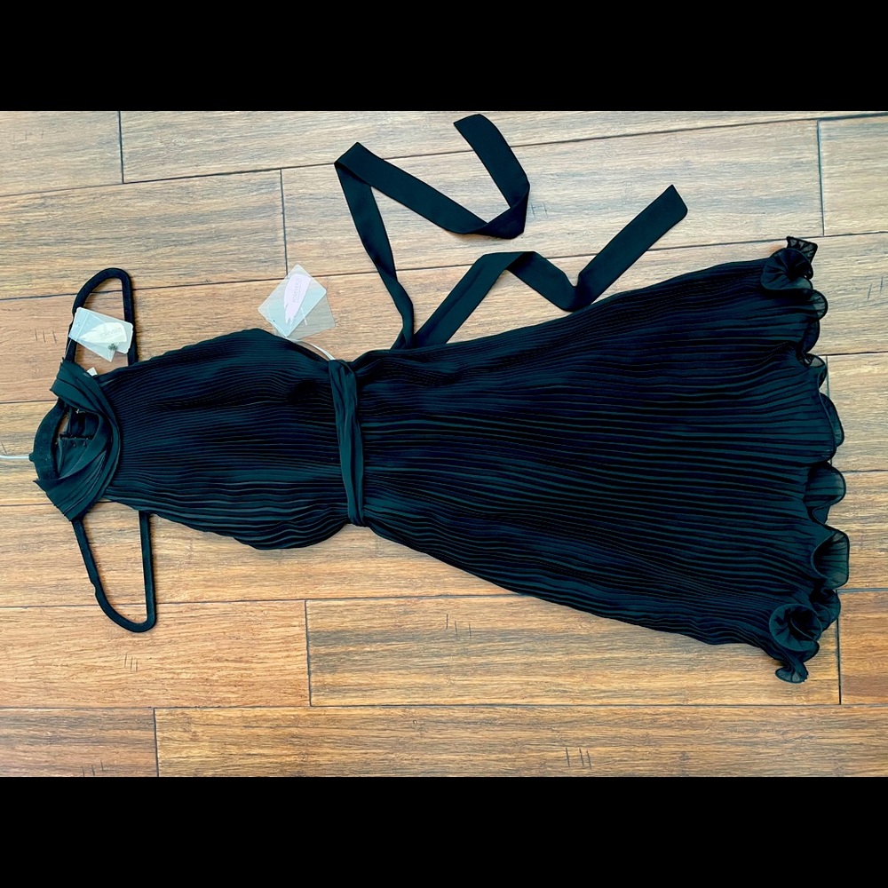 Black Pleated Halter Dress